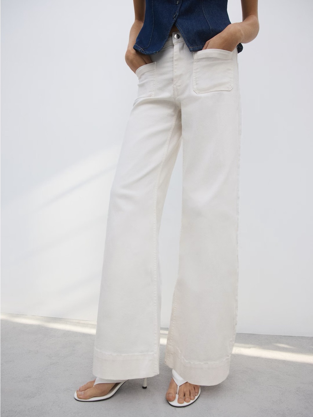H&M Wide-Leg High-Rise off-White Jeans 6
